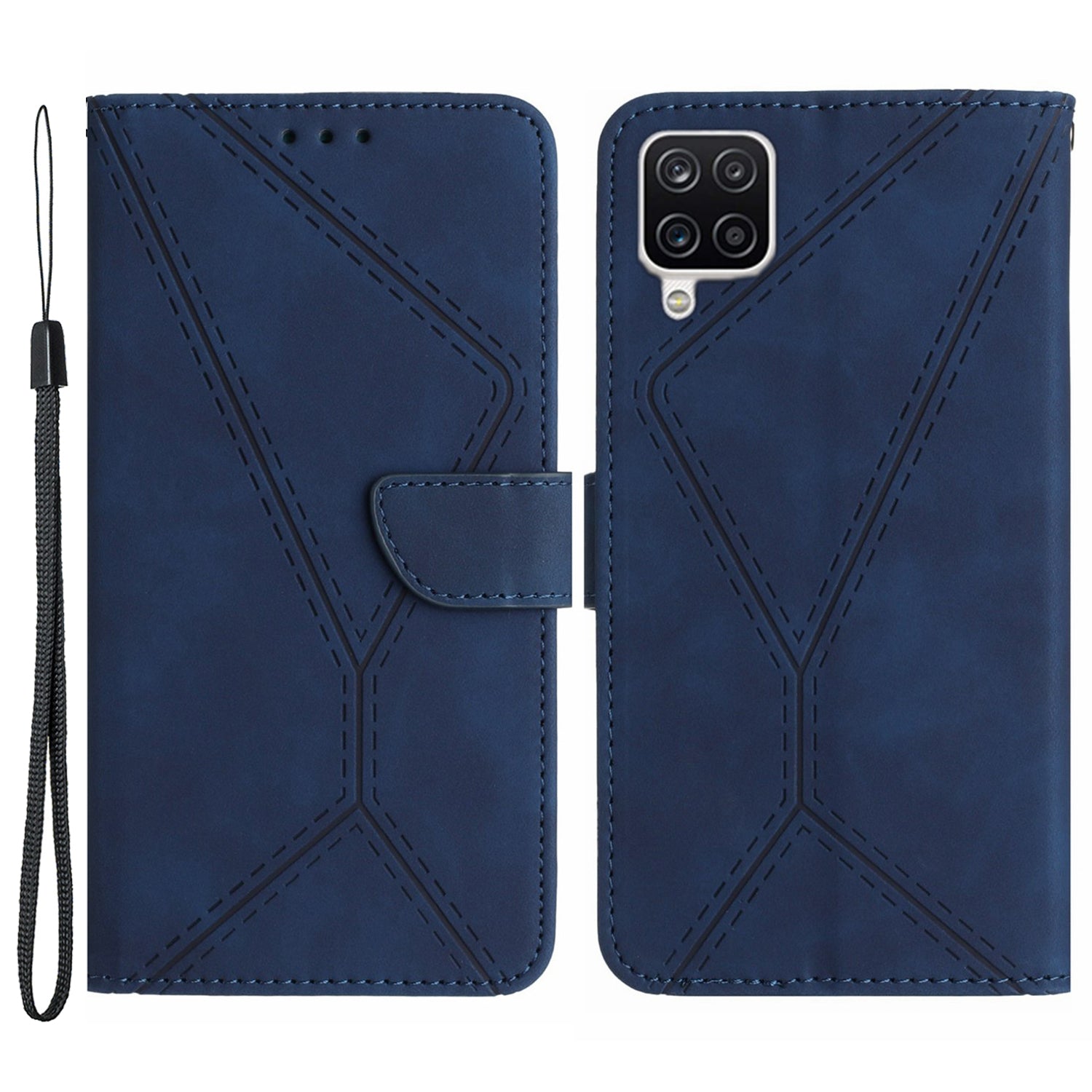 HT05 For Samsung Galaxy A12 / M12 / F12 Imprinted Line Wallet Stand Skin-touch PU Leather Phone Case HT05 For Samsung Galaxy A12 / M12 / F12 Imprinted Line Wallet Stand Skin-touch PU Leather Phone Case